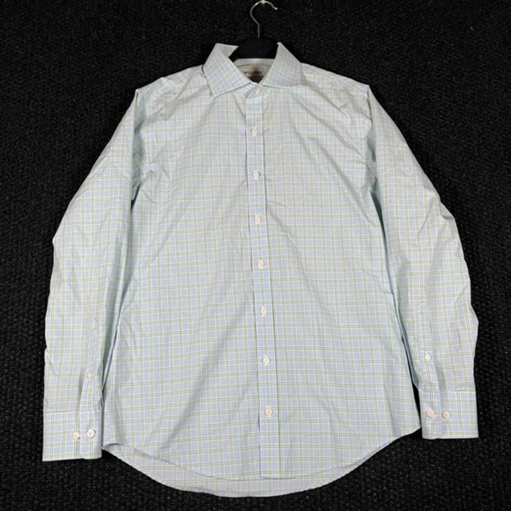 Twillory Mens Tailored Fit Non Iron Safe Cotton Dress Shirt Blue Green Plaid 16